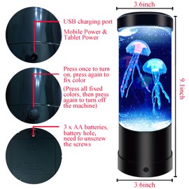 Jellyfish Lamp,7 Color Changing Night Light,USB/Battery Jelly Fish Light Lamp,Aquarium Light Desk Lamp for Home Room Bedroom Office,Jellyfish Tank Table Lamp Present Decor for Girls Boys Kids Adults