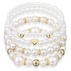 4 Pcs Pearl Bracelets for Women, White Gold Stretch Bridesmaid