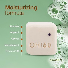 Shampoo en barra de Oliva. Oliva60, Cabello seco, Sin sulfatos, Con aceite de argán, macadamia, extracto de aloe, provitamina B5. 100 gr. (Manzanilla miel)