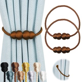 Hangtty Alzapaños magnéticos para cortinas, paquete de 2 alzapaños decorativos de cuerda, elegantes soportes de cortina para cortinas, soportes de tratamiento de ventanas al aire última intervensión, color café