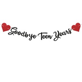 Goodbye Teen Years Banner 20th Birthday Party Decorations 20 Years Old Birthday Anniversary Party Decorations Black Glitter