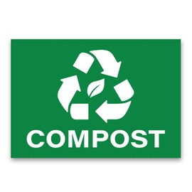 Compost Stickers, Self Adhesive Weatherproof Vinyl Stickers, Green, 7" x 10" (Pack of 4)