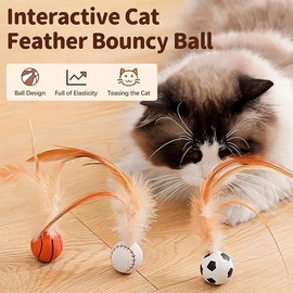 JIGCEN 3 Pack Cat Toy Ballm, Indoor Entertainment Feather Mixed Bouncing Ball, for Bored Indoor Cats