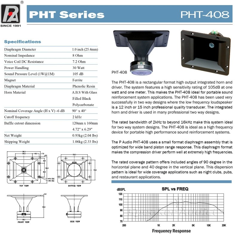 P-AUDIO PHT-408 B-52 STORM CH-1 Horn Tweeter Foster style Phenolic