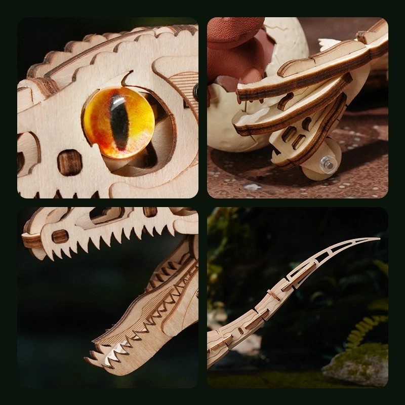 ROKR 3D Wooden Puzzle Velociraptor Dinosaur Toy DIY Mechanical Model