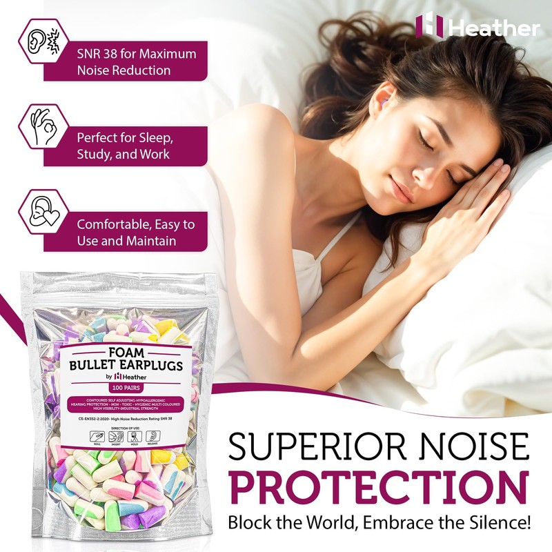 Heather Safe Soft Bullet Earplugs - 100 Pairs - Ultra