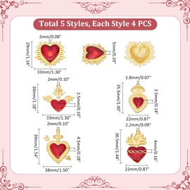 UNICRAFTALE Pack of 20 5 Styles Heart Charm Enamel Pendant Golden Sacred Heart Charm Red Heart Thistle Thorns Fancy Enamel Charm for Jewellery Making Charms Valentine's Day DIY Craft Supplies,