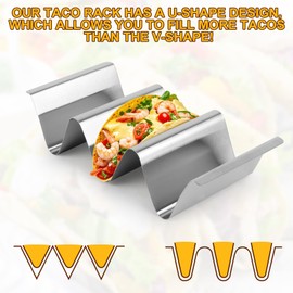 UKOFEW Taco Holder, Pack of 2 Taco Stands with Handles, Stainless Steel Tortilla Holder, Wave Shape, Metal Taco Holder, Perfect for Tacos, Pancakes, Sausages Holder, Sandwiches