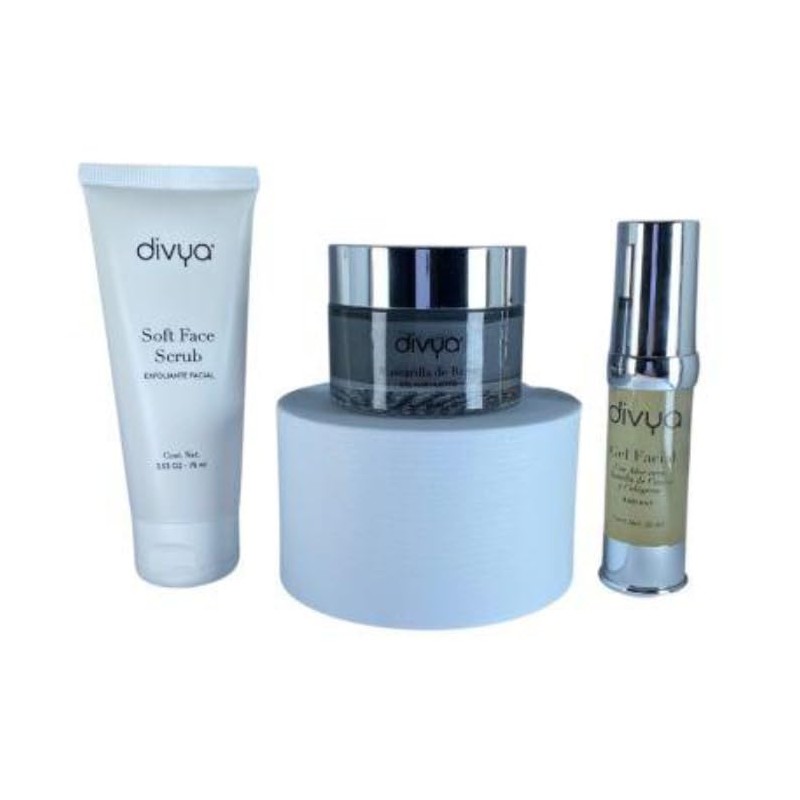 Divya Kit Rutina Cuidado Piel Exfoliante Limpiador Hidratante Cosmetiquera Regalo