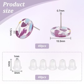 PH PandaHall 40pcs Acrylic Round Stud Earrings Colorful Circle Disc Earring Studs 16mm Round Earrings Botton Earring Posts with Plastic Ear Backs for Women DIY Jewelry Findings