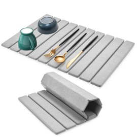 Large Stone Dish Drying Mat for Kitchen Counter, 24"(L)×16"(W), Collapsible Quick Dry Dish Drying Mat, Ultra Absorbent Diatomaceous Earth Mats for Dishes Bottles Cups, Match Any Countertop