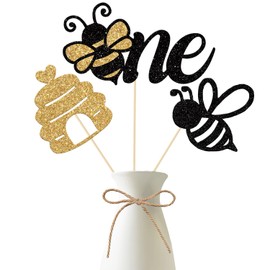 12 Pieces Gold Black Bee One Centerpiece Sticks,Summer First Honey Bee Day Honeycomb Table Toppers for Boys Girls Baby Shower Sweet Bee 1st Theme Birthday Party Supplies