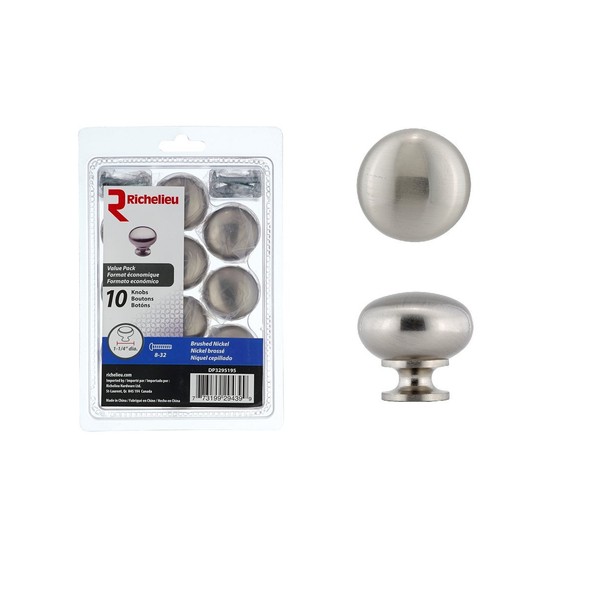 Richelieu Hardware - DP3295195 - Pack of 10 units - Contemporary Metal Knobs - 3295 - Brushed Nickel Finish