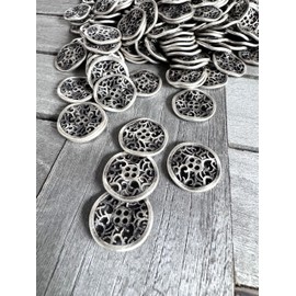 Pack of 10 Silver Antique Patterned 4 Hole Metal Buttons Slightly Wavy 23 mm