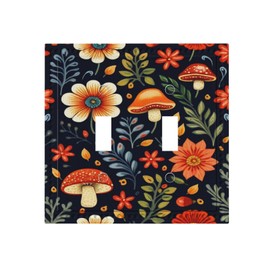 MUZUMU Cute Mushroom Orange Flower Light Switch Covers Double Toggle 2 Gang Wall Plate Dual Decorative Switchplate Electrical Faceplate for Farmhouse Decor