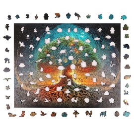 Mys Aurora Unique Wooden Jigsaw Puzzles - Shetland Sheepdog, 500 Pcs King Size 13.4'' x 19.1'', Luxurious Animal Shaped Wood Puzzle, Beautiful Package, Best Gift for Adults