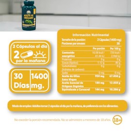 Aceite de Oregano 60 Cápsulas.Pasiguaro 144 mg de Carvacrol por porción. Cápsulas softgel