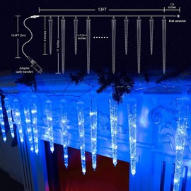 Lomotech Christmas Icicle Lights, 90 LED 20 Tubes 8 Modes Icicle Lights with Timer Function, Waterproof Connectable Ice String Lights for Holiday Home Patio Trees Christmas Decoration(Blue)