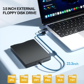 External Floppy Disk Drive with Carrying Case – 3.5 inch Floppy Disk Reader USB 3.0/Type-C Compatible, Portable and Lightweight for PC, Laptop, and Retro Gaming Windows 11/10/8/7/2000/XP