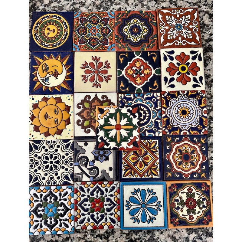 Escanver Mosaico Talavera Relieve Muestra Pieza Premium Pintado Mano