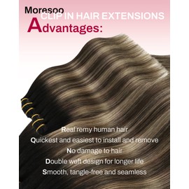 Moresoo Black And Blonde Clip in Hair Extensions Real Human Hair Ombre Human Hair Clip in Extensions 24 inch Balayage Natural Black to Dark Brown with Dark Golden Blonde 150g/7pcs 24in