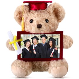 Sotiff 10'' 2025 Graduation Plush Bear with Picture Frame to Display 4 x 6'' Photo Congrats Grad Graduation Gifts Stuffed Bear for Preschool Kindergarten College Masters(Brown, Maroon)