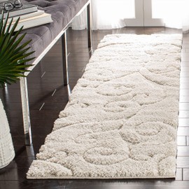 Safavieh Florida Shag Collection SG455 Scrolling Vine Graceful Swirl Textured 1.2-inch Thick Runner, 2'3" x 19' , Cream / Cream