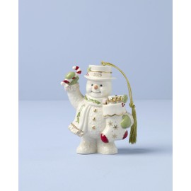 Lenox Ornament, 2025 Snowman with Stocking Christmas Ornament, Made from Porcelain Featuring Gold Accents and Hanging Cord, Snowman with Stocking Design, Christmas Tree Decorations (White, 1 Piece)