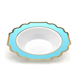 " OCCASIONS " 240 PiecesBowls Pack, Heavyweight Disposable Wedding Party PlasticBowls (14 oz SoupBowl, Imperial Aqua & Gold)