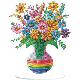 Flower Diamond Painting Desktop Ornament, 5D Diamond Art Kit for Adults, Crystal Diamond Gem Art Tabletop Ornaments Double Sided, Stand Up Diamonds Painting Crafts for Home Decor, Box Package