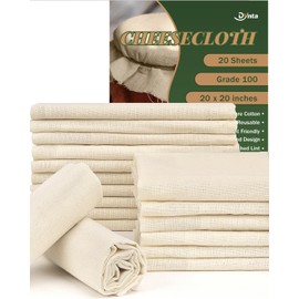 Cheesecloth for Straining Grade 100, 20 Pieces Reusable Hemmed Cheesecloth 20 x 20 Inches, 100% Unbleached Cotton Cheese Cloths for Straining, Filtering, Canning, Covering, Polishing and Decoration