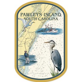 Die Cut Sticker Pawleys Island, South Carolina, Nautical Chart, Contour Vinyl Sticker 1 to 3 inches (Waterproof Decal for Cars, Water Bottles, Laptops, Coolers), Small