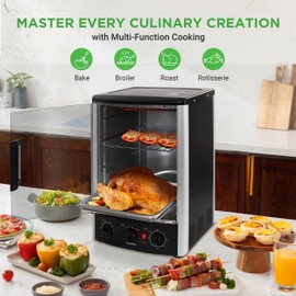 Nutrichef Vertical Countertop Oven with Rotisserie, Bake, Broil, & Kebab Rack Functions - Adjustable Settings - 2 Shelves - 1500W - Thanksgiving Turkey - Includes Grill, Kebab skewer racks & bake pan