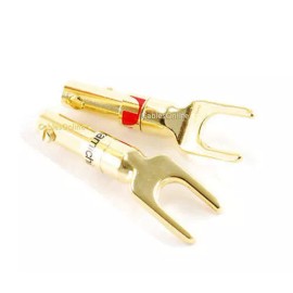 CablesOnline 2-PACK Spade Fork Plug Screw Type Speaker Wire Connectors Black/Red Pair