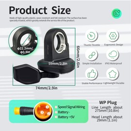 MUSELK EBike Thumb Throttle 48V,36V,52V,60V 108X Left or Right Thumb Throttle Speed Control 3 Pin Waterproof/SM Connector for Electric Scooters and E-Bike (108X-L-WP)