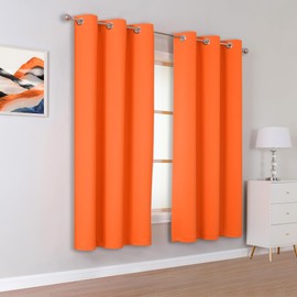 DUALIFE Summer Orange Curtains for Boys Bedroom 2 Panels Autumn Decor Darkening Thermal Insulated Blackout Curtain for Living Room W34 x L45 Inch Grommet Top