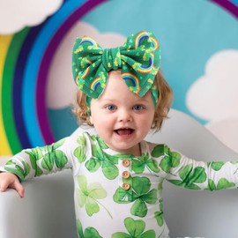 ONENINEDREAM 7” Xmas St Patricks Baby Girl Bows Green Shamrock Rainbow Headbands Soft Tied Hairband with Bows for Infant Newborn St Patricks Day Hair Accessories