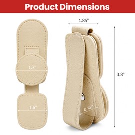 Sunglasses Holder for Car Visor, Double Position Magnetic Auto Sun Visor Glasses Organizer Ticket Card Clip, Universal Leather Vehicle Interior Eyeglass Hanger for Women Men (Beige)