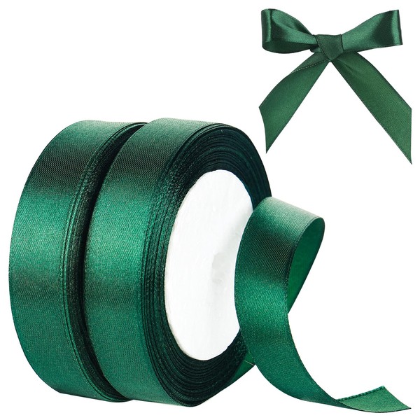 Opopark 22 m x 20 mm Green Satin Ribbon, 2 Rolls Dark Green Ribbon, Ribbon for Packaging, Decoration Ribbons, Gift Ribbon, Green for Wedding, Birthday, Christening Decorative Ribbon