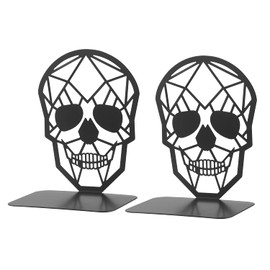 Metal Bookends, MSDADA Book Ends for Shelves, Geometric Book Holder for Heavy Books, Decorative Skull Book Shelf Holder, Non-Skip Book Stoppers for Office, School, Home(1 Pair)