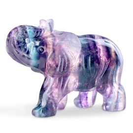 Hxswkk 2.5" Rainbow Fluorite Crystal Elephant Decor Gemstone Hand Carved Animal Healing Statue Craft Home Office Gifts