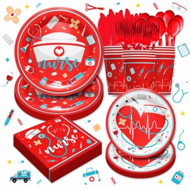 Piooluialy Nurse Graduation Party Supplies - Thank You Nurse Congrats Grad Party Disposable Tableware, Include Plates, Cups, Napkins, Cutlery, for Nurse Party Decorations | Serves 24