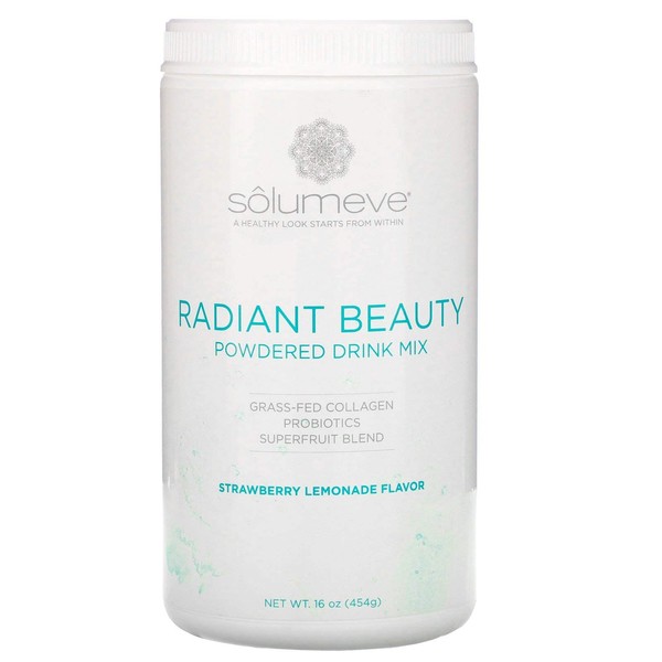Solumeve Radiant Beauty, Grass-Fed Collagen, Probiotics & Superfruits Powdered Drink Mix, Strawberry Lemonade, 16 oz (454 g)