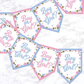 Gender Reveal Party Bunting Pink Blue Baby Shower Decoration Banner Glitter Effect - Pink & Blue
