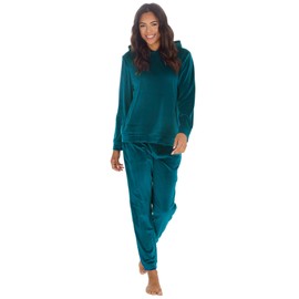 Style It Up Ladies Luxury Hooded Long Sleeve Pajama Set Supersoft Cozy Comfortable Warm Winter Nightwear Womens Loungewear (Teal, S)