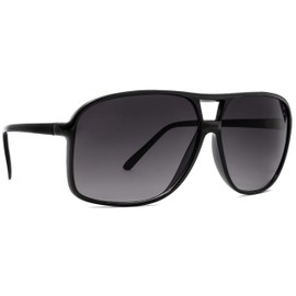 NYS Collection Retro Oversized Square Aviator Sunglasses Ultra Lightweight, Thin Frame Double Bridge 100% UV Protection (Black Frame-Smoke Gradiant Lens)