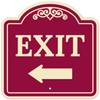 Exit with Left Arrow Décor Sign, Burgundy Dark, 18x18 Inches,