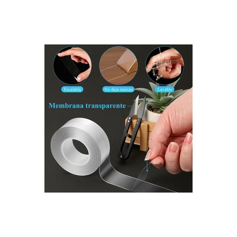 Cinta Nano Adhesiva De Doble Cara Lavable Reutilizable 20m