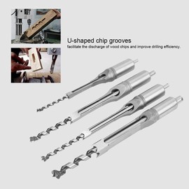 4pcs Square Hole Drill Bits 1/4 5/16 3/8 1/2 Wood Mortising Chisel Set Woodworking Hole Saw Drilling Hand Tools for Carpenter, Woodworking Bits