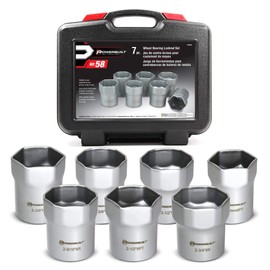 Powerbuilt Wheel Bearing Locknut Socket Set, 7 Piece Remover Tool Kit, Rounded and Regular Hex, Wheel Bearing Tools, Storage Case - 648642, Silver